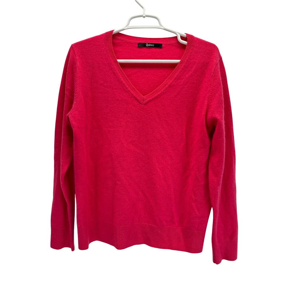 Quince Cashmere Sweater V-neck Hot pink Large